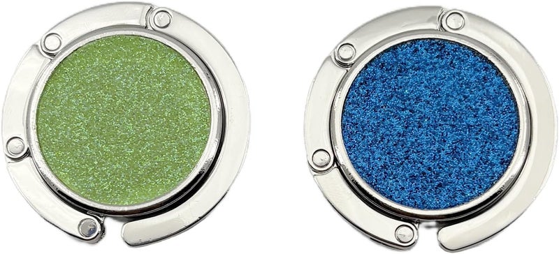 YEMCHI 2 Pack Bling Foldable Purse Hooks for Table & Desk | Women's Handbag Hangers | Anti-Slip & Portable | Perfect for Dining Out & Office Use | Mixed Color (Blue & Green) - Image 1